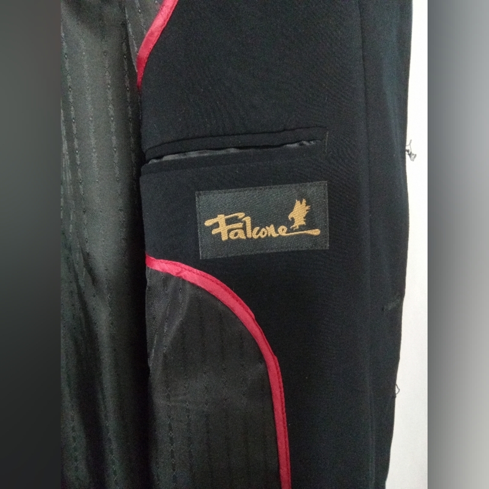 Falcone Mens Long Lined Belted Suit Coat Red Black Gothic Classy Sharp Size 44R
